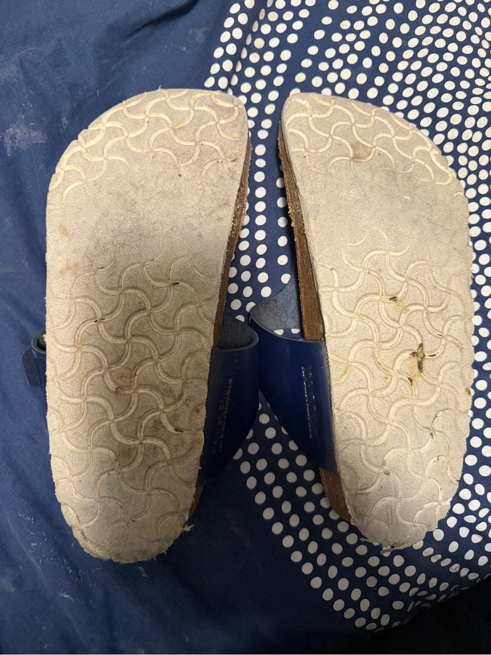 Well worn Birkenstock Navy Patent Buckle Sandals - Picture 8 of 8